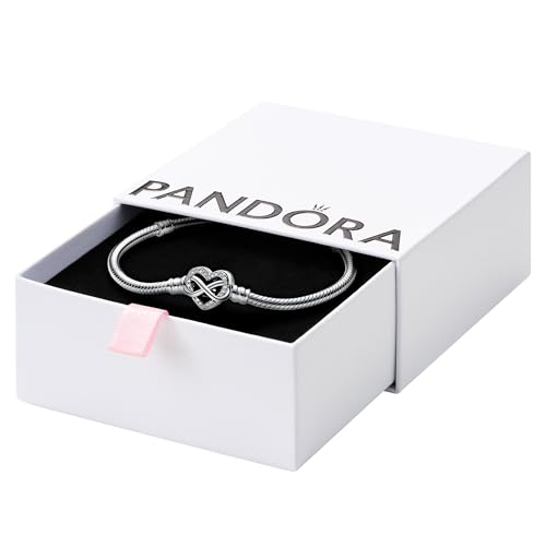 PANDORA Moments Armband aus Sterling-Silber mit Funkelndem Unendlichkeits-Herzverschluss und Zirkonia Steinen, kompatibel mit der Moments Kollektion, Größe: 21cm, 592645C01-21