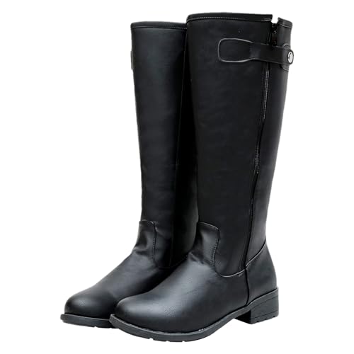 ANUFER Herren Elegante Kniehohe Reitstiefel Seitlicher Reißverschluss Patchwork PU-Leder Ritterstiefel SN0706299 Schwarz EU45.5