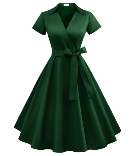 Timormode 50er Jahre Rockabilly Kleider Damen Festliches Kleid Elegante Vintage Coctailkleid DarkGreen M