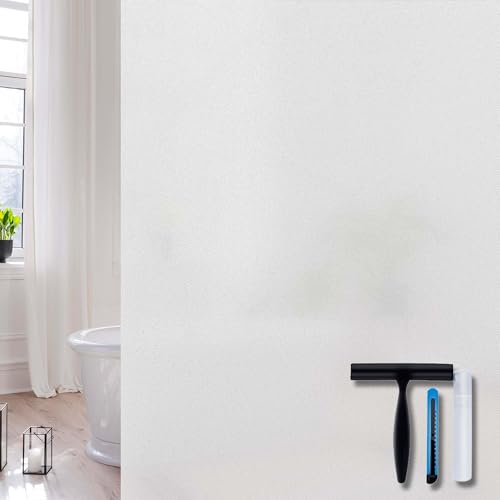 Volcanics Fensterfolie Blickdicht 90x200cm mit Montagewerkzeug, Milchglasfolie Selbsthaftend Statisch Ohne Klebstoff, Anti-UV Sichtschutzfolie für Zuhause Büro Badezimmer Küche