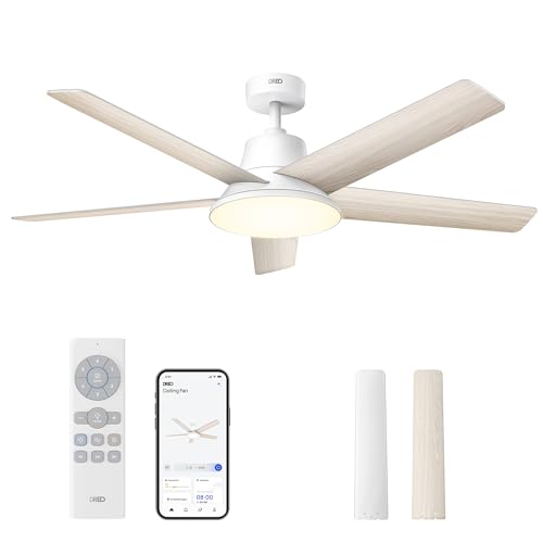 Dreo Smart Deckenventilator mit Licht, 132 cm, 12 Geschwindigkeiten, 3 Modi, stufenlos dimmbares LED-Beleuchtung, leiser DC-Motor, 12H-Timer, Fernbedienung/APP/Alexa, für Innenräume, Weiß
