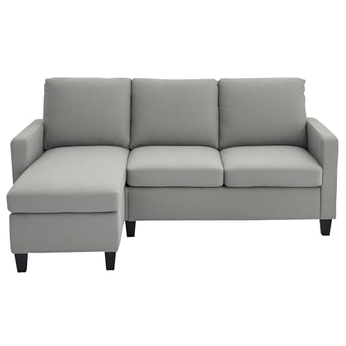 HOMCOM Ecksofa Couch mit Wendbar Chaiselongue 3 Sitzer Sofa L Form Gepolsterte Eckcouch für Wohnzimmer, Schlafzimmer, 197 x 139 x 91 cm Hellgrau
