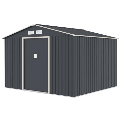 HATTORO S250 Metall Gerätehaus 277x259x193 cm (BxTxH) Geräteschuppen Garten Schuppen Gartenhaus Satteldach Grau Anthrazit