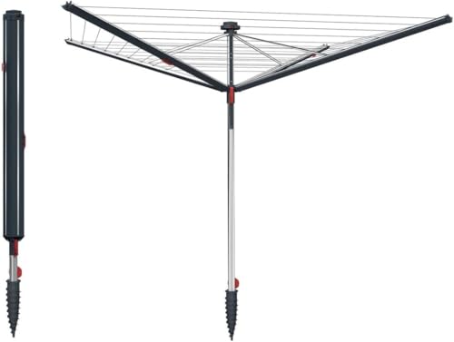 Vileda Sun-Rise Premium Wäschespinne -50 m Leinenlänge|Kompakte & stabile Wäschespinne für Garten & Terrasse|Patentiertes Spannsystem, wetterfest & platzsparend, Höhe 1,67–1,82 m | Eco-Verpackung