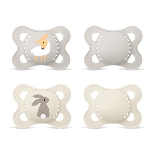 MAM Original Schnuller | 0-6 Monate | Schnuller-Set für Neugeborene | 94% Akzeptanz | beugt Zahnfehlstellungen vor | Babyschnuller aus SkinSoft Silikon | Schaf/Hase | 4 Stück