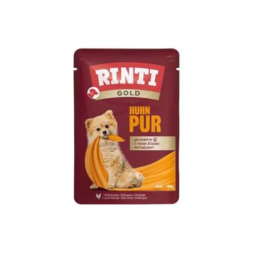 RINTI - Gold | Leicht verdauliches Nassfutter für kleine, ausgewachsene Hunde. Alleinfutter im Frischebeutel ohne Formfleisch, Soja oder künstliche Zusätze | 10x100g Huhn Pur