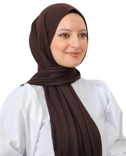 Prien Hijab Kopftuch Für Damen, Frauen Schal Kleider, Modern Kopftücher Weicher Jersey, Muslim Kleid Türkisch Premium Gebetskopftuch, Umrah Geschenk, Hijab Set (Braun)