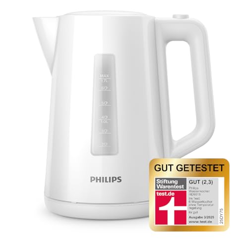 Philips Wasserkocher – 1.7 L Fassungsvermögen mit Kontrollanzeige, Pirouettenbasis, weiß (HD9318/00)