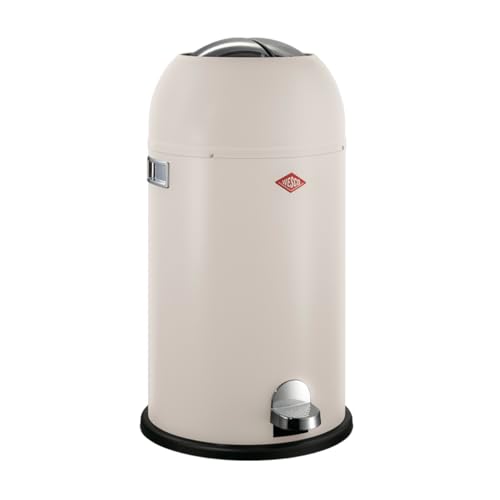 Wesco Kickmaster Abfallsammler in der Farbe sand matt, pulverbeschichtetes Stahlblech, eingebauter Dämpfer, 33 Liter Volumen, großer Einwurf