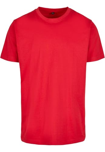 Build Your Brand Herren T-Shirt Round Neck, Männer Basic T-Shirt mit Rundhalsausschnit, Regular Fit, Baumwolle, Cityred, M
