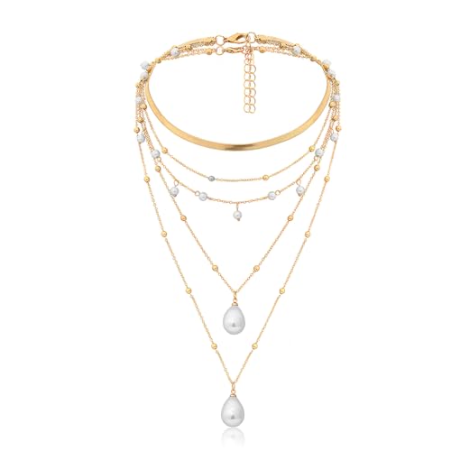 SpetngSake Mehrreihige Gold Perlenkette Mit Anhänger - Choker, Boho, Vergoldet für Frauen - Valentinstag, Erntedankfest