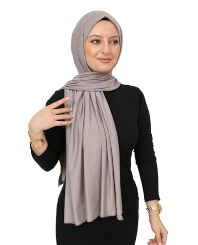 Prien Hijab Kopftuch Für Damen, Frauen Schal Kleider, Modern Kopftücher Weicher Jersey, Muslim Kleid Türkisch Premium Gebetskopftuch, Umrah Geschenk, Hijab Set (Helles Nerz)