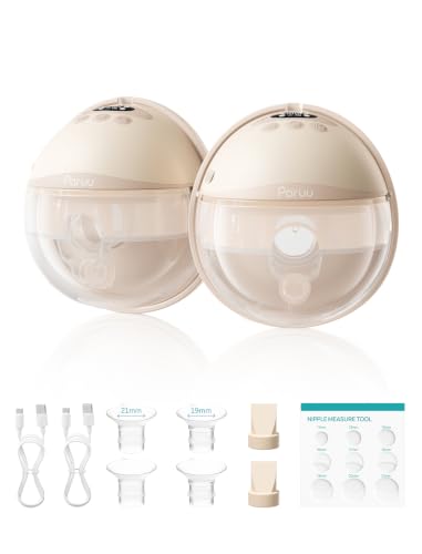 Paruu Hands Free Milchpumpe P16-A, tragbare elektrische Milchpumpe mit 4 Modi und 12 Stufen, max. 309 mmHg starke Saugkraft, 19/21/24 mm Flanscheinsätze, (2, Nude)