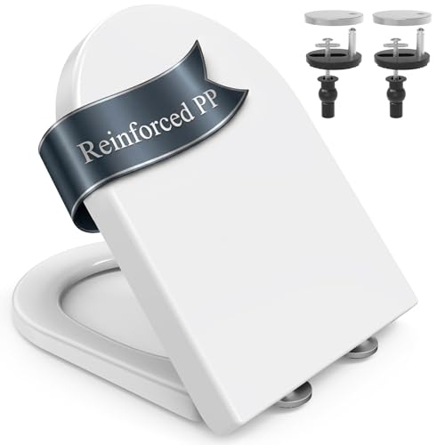 SURFOU Toilettendeckel mit Absenkautomatik, D-Form WC-Sitz aus PP | Mit Schnellverschluss zur leichten Reinigung, bis 200 kg belastbar und mit Gummidübeln für sicheren, wackelfreien Halt