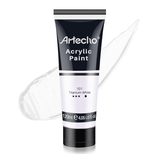 Artecho Acrylfarbe Titanweiß 120 ml, Wasserfest und Lichtecht, Schnell Trocknend, Acrylfarbe für Leinwand, Holz, Stoff, Handwerk, Leder und Stein.