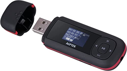 AGPTEK 8GB Tragbare USB MP3 Player 1 Zoll LCD Display, Mini Musik Player mit FM, Aufnahme, U3, Schwarz und Rot