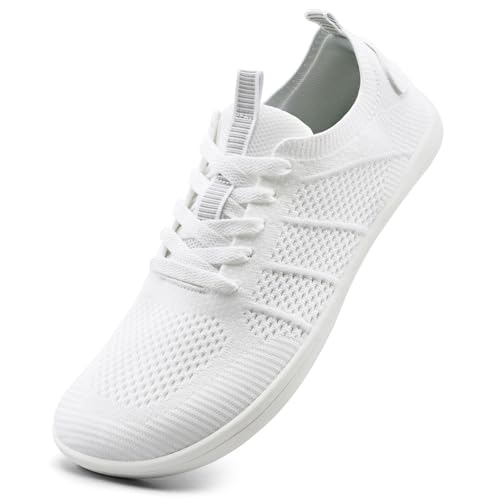 IceUnicorn Breite Barfuss Schuhe Damen Barfußschuhe Leichte Zero-Drop Atmungsaktiv Unisex Herren Minimalistische Outdoor(555Weiß,38EU