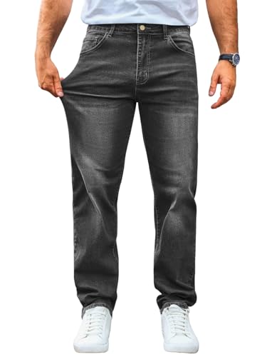 Runcati Jeans Herren Regular Fit Jeanshose Freizeit Stretch Denim Hosen Männer Lässig Basic Hose Schwarz XL