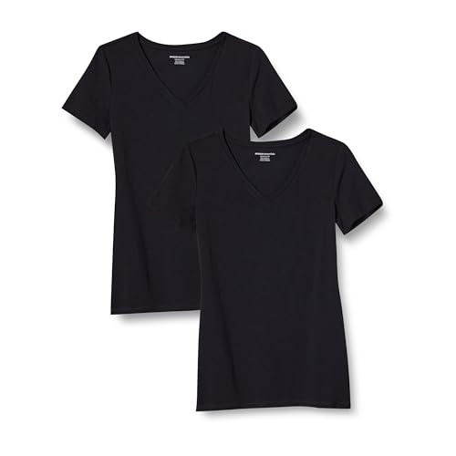 Amazon Essentials Damen Plus Size V-Ausschnitt T-Shirt mit Kurzen Ärmeln, Klassische Passform, 2er-Pack, Schwarz, 4XL Große Größen