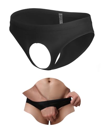 sunshinelady String Tanga Männer Sexy Slip Vorne Offen Unterhosen Herren Große Größen Eisseide Unterwäsche Niedrige Taille Sissy Dessous Männer Reizwäsche Höschen Men Thong Underwear Schwarz,XL