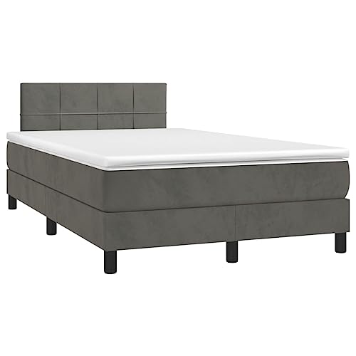 vidaXL Boxspringbett mit Matratze LED Doppelbett Polsterbett Bett Bettrahmen Lattenrost Bettgestell Hotelbett Schlafzimmerbett Dunkelgrau 120x200cm Samt