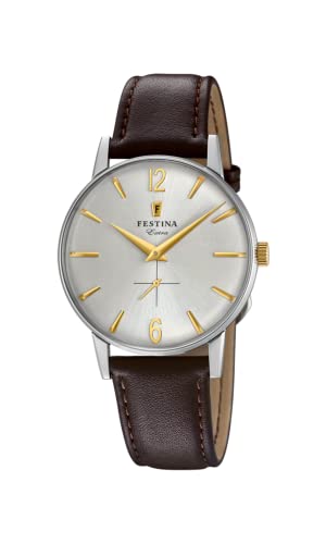 Festina Analoge Herrenuhr Lederarmband – Quarzwerk Herrenarmbanduhr – Elegantes Vintage-Design – Braun F20248/2 – Special Prices