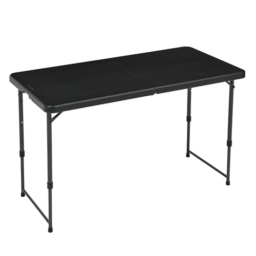 Amazon Basics Klapptisch, Höhenverstellbar, 4 Höhen, Tragegriff, Rechteckig, für Camping, Picknick, Drinnen und Draußen, Schwarz, 121,4cm x 60,7cm x 86,1cm