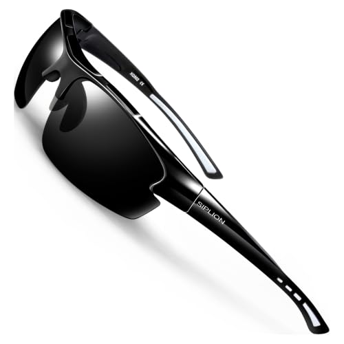 SIPLION Sport Sonnenbrille Herren Polarisiert UV400 Leichter TR90-Rahmen | TAC-Gläser CAT 3 im Wrap-around-Design mit rutschfesten Nasenpads für Angeln Radfahren Wandern Autofahren