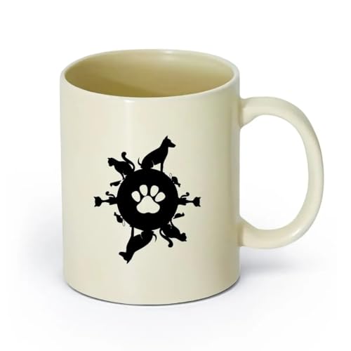 AYUEHBN Keramik Tassen mit komfortablem Henkel Pet Planet Tiershop Katze Hund （11oz/320ml） Für Kaffee, Suppe, Tee, Milch, Latte Macchiato, heiße Schokolade, Damen, Herren Hellgelb