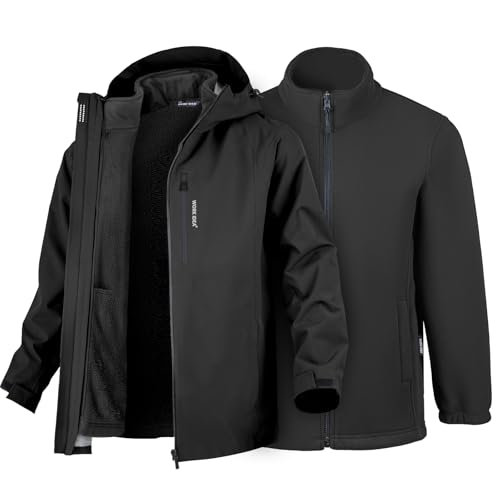 WORK IDEA Herren 3-in-1 Jacke, Wasserdicht (10000 mm Wassersäule), Atmungsaktiv, Winddicht mit Kapuze und Fleece-Innenjacke - Funktionsjacke für Wandern, Fahrrad, Camping und Outdoor
