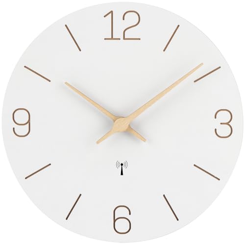 Warminn Funkuhr MDF Holz Wanduhr Ohne TickgeräUsche Lautlos 30cm Quarz Batterie Groß Einfach zu Lesen für Zimmer Zuhause KüChe Schlafzimmer Büro Schule
