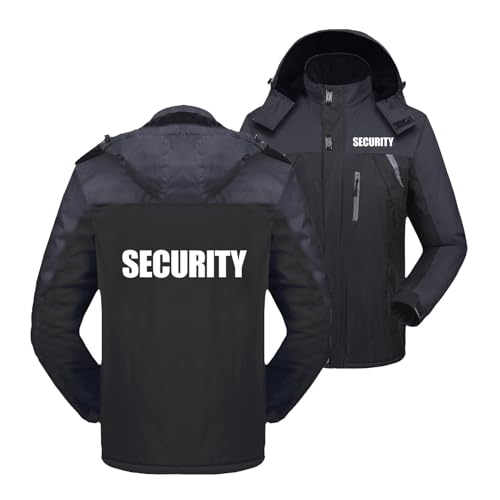 FBWZSAG wasserdichte Jacke Für Herren Mit Grafik Mantel Für S.EC.URI.TY Windjacke Mit Nähten Durchgehender Reißverschluss Gefütterte Warme Skianzüge Oberteile-Black||XXL