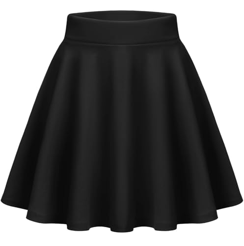 Zeagoo Damen Mini Rock Sommer Kurz Skater Rock Basic Solid Dehnbaren Skater Mini Rock Schwarz M