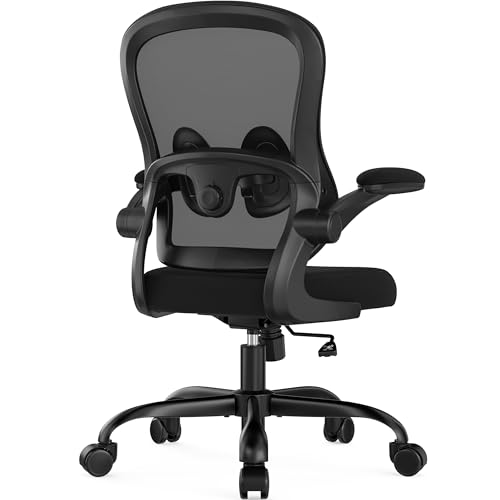 Farini Ergonomischer Executive Schreibtischstuhl Mesh Bürostuhl mit Verstellbarer Lendenstütze und aufklappbaren Armlehnen drehbarer Rollcomputer Stuhl für Homeoffice