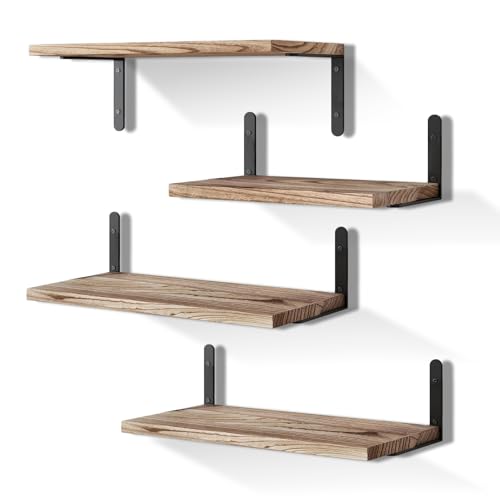 Zabatoco Wandregal Holz, Regalbrett 4er-Set, Regal Wand mit aufhängenden Metallhalterungen, Schweberegal Regale für Wohnzimmer, Küche, Arbeitszimmer - Hellbraun