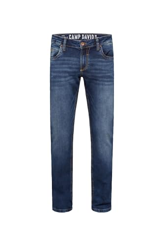 Camp David NI:CO Herren Jeans Regular Fit Stretch Blue Used | gerades Bein, mittlere Leibhöhe, Five-Pocket & Zip-Fly, leichte Destroyings, komfortabler Sitz 33 30