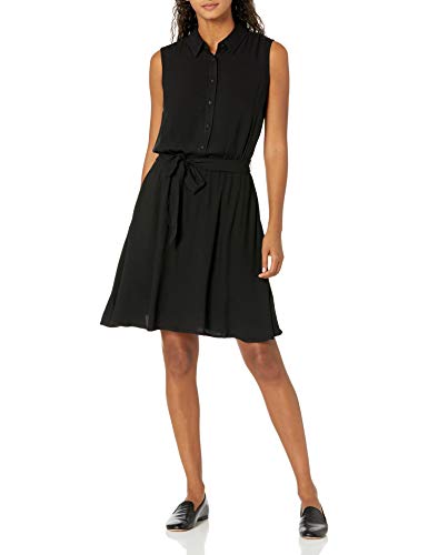 Amazon Essentials Damen Ärmelloses gewebtes Hemdkleid, Schwarz, Größe L