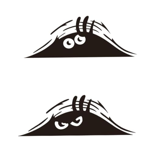 WJRQD 2 Stück Cartoon Funny Peeking Monster aus Vinyl, selbstklebend, Peeking Monster gruselige Augen Autoaufkleber Peeking Elf Decal Wasserdicht Lächeln und Angry Schwarz Aufkleber (schwarz)