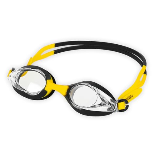 Borussia Dortmund Schwimmbrille, Schwarz-Gelb, Polycarbonat-Silikon, für Kinder 6-12 Jahre, Verstellbares Kopfband, Freizeitschwimmen