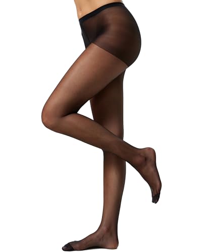 Nur Die Seidenfein 15 DEN Feinstrumpfhose transparent seidig glänzende Optik Komfortbund Strumpfhose Damen, schwarz, M