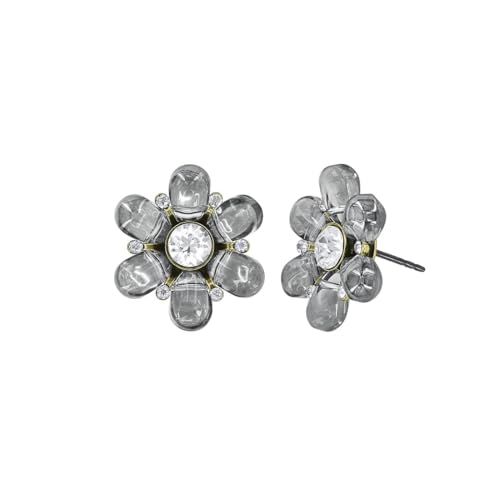Konplott: Ohrstecker Daisy Love, moderne und modische Blüten-Ohrstecker aus Glasplättchen und Kristallsteinen, für Damen/Frauen (weiß)