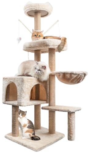 Kratzbaum, Katzenbaum Stabil Katzenkratzbaum, 145 cm Aktivitätskratzbäum mit Kratzsäule, Katzenspielzeug, Katzen Höhle, Katzenhaus, Liegemulde für Katzen Kätzchen