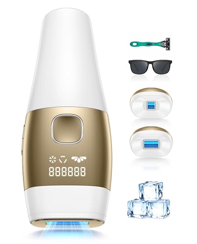 IPL Geräte Haarentfernung mit 5℃ Eiskühlsystem, 5 Energiestufen, 999,900 Blitzen, Schmerzfreie IPL Laser Haarentfernung Hair Removal für Frauen Männer, Intimbereich, Körper und Beine, Gold