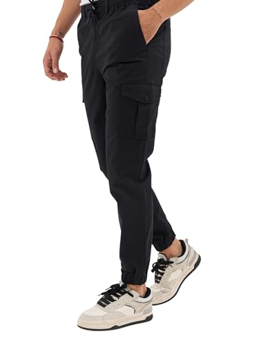 COMEOR Cargohose Herren Stretch Relaxed Fit – Chino Hose Baumwolle Männer Cargo Outdoorhosen, Wanderhose, Baggy Freizeit mit 6 Taschen & Kordelzug (Schwarz, XXL)
