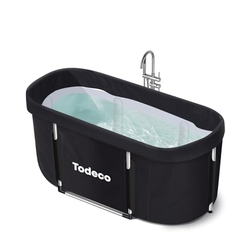 Todeco Faltbare Badewanne, Erwachsene Tragbarer Mobile Badewanne mit Verstärktem Metallbügel 120x55x50cm, Geeignet für kleine Badezimmer, für SPA, Dusche Heißes Bad Eisbad, Schwarz