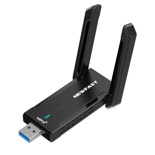 NEWFAST 5400Mbps USB WLAN Stick for PC,Tri-Band (6GHz/5GHz/2.4GHz) WiFi Adapter Mit 2 * 5dBi High Gain Antennens,WiFi 6E Wireless Adapter,USB 3.0,MU-MIMO WPA3 Encryption,Only for Windows 10/11