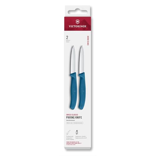 Victorinox Swiss Classic, Schäl- und Gemüsemesser Set, 2teilig, Extra Scharfe Klinge, Gerader Schliff für Präzise Schnitte, 8 cm, Rostfreier Stahl, Blau