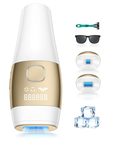 IPL Geräte Haarentfernung mit 5℃ Eiskühlsystem, 5 Energiestufen, 999,900 Blitzen, Schmerzfreie IPL Laser Haarentfernung Hair Removal für Frauen Männer, Intimbereich, Körper und Beine, Gold