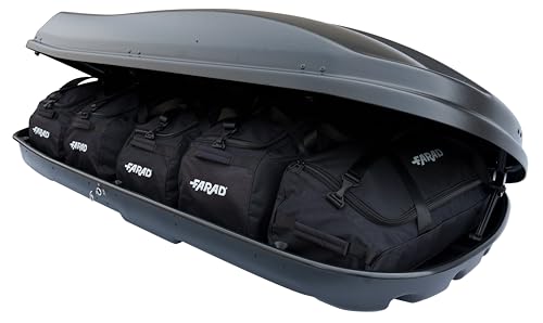 Farad Dachbox Marlin 680L Schwarz mit Reisetaschen, TÜV-GS-Zulassung, 5 Jahre Garantie - Zentralverriegelung an 3 Punkten mit Sicherheitsschlüsseln - UV-beständig