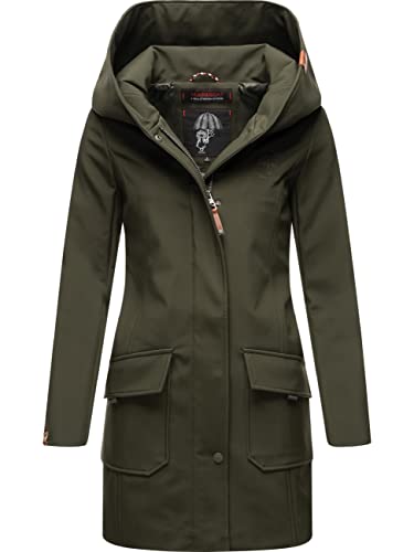 MARIKOO Damen Übergangsjacke Softshellmantel atmungsaktiv mit Kapuze Mayleen Olive Gr. XXL